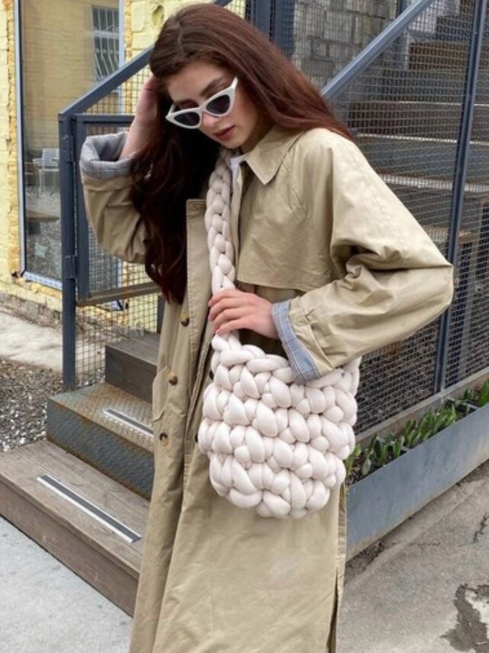 Chunky Knit Cream Shoulder Bag - Women Bags